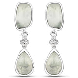 14.48 Carat Genuine Prehnite and White Topaz .925 Sterling Silver Earrings