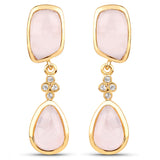 18K Yellow Gold Plated 13.02 Carat Genuine Rose Quartz and White Topaz .925 Sterling Silver Earrings