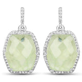 15.25 Carat Genuine Prehnite and White Topaz .925 Sterling Silver Earrings