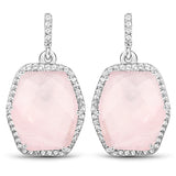 14.65 Carat Genuine Rose Quartz and White Topaz .925 Sterling Silver Earrings