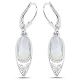 4.78 Carat Genuine Prehnite and White Topaz .925 Sterling Silver Earrings