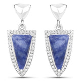 4.96 Carat Genuine Blue Aventurine and White Topaz .925 Sterling Silver Earrings