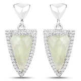 5.46 Carat Genuine Prehnite and White Topaz .925 Sterling Silver Earrings