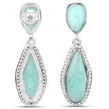 15.18 Carat Genuine Amazonite and White Topaz .925 Sterling Silver Earrings