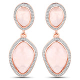 14K Rose Gold Plated 17.04 Carat Genuine Rose Quartz .925 Sterling Silver Earrings