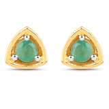 18K Yellow Gold Plated 0.20 Carat Genuine Emerald .925 Sterling Silver Earrings