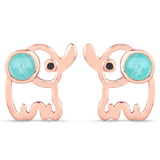 18K Rose Gold Plated 0.62 Carat Genuine Amazonite and Black Diamond .925 Sterling Silver Earrings
