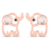 18K Rose Gold Plated 0.62 Carat Genuine Rose Quartz and Black Diamond .925 Sterling Silver Earrings