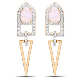 18K Yellow Gold Plated 1.49 Carat Genuine Pink Opal and White Topaz .925 Sterling Silver Earrings