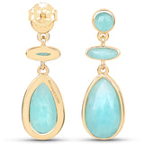 18K Yellow Gold Plated 7.32 Carat Genuine Amazonite .925 Sterling Silver Earrings