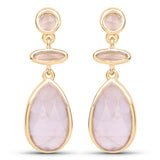 18K Yellow Gold Plated 7.10 Carat Genuine Rose Quartz .925 Sterling Silver Earrings