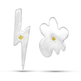 0.02 Carat Genuine Yellow Diamond .925 Sterling Silver Earrings