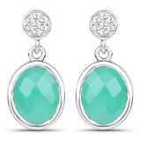 4.76 Carat Genuine Emerald and White Topaz .925 Sterling Silver Earrings