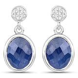 6.24 Carat Genuine Blue Sapphire and White Topaz .925 Sterling Silver Earrings