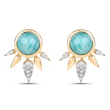 18K Yellow Gold Plated 2.63 Carat Genuine Amazonite and White Topaz .925 Sterling Silver Earrings