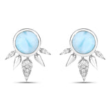 3.21 Carat Genuine Larimar and White Topaz .925 Sterling Silver Earrings
