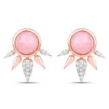 18K Rose Gold Plated 2.57 Carat Genuine Pink Opal and White Topaz .925 Sterling Silver Earrings