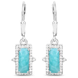 1.62 Carat Genuine Amazonite and White Topaz .925 Sterling Silver Earrings