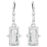 3.56 Carat Genuine Prehnite and White Topaz .925 Sterling Silver Earrings