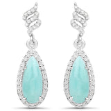 3.53 Carat Genuine Amazonite and White Diamond .925 Sterling Silver Earrings