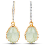 18K Yellow Gold Plated 9.81 Carat Genuine Prehnite and White Topaz .925 Sterling Silver Earrings