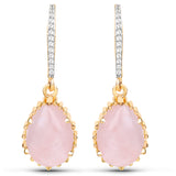 18K Yellow Gold Plated 12.11 Carat Genuine Rose Quartz and White Topaz .925 Sterling Silver Earrings