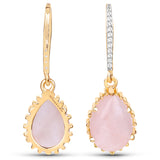 18K Yellow Gold Plated 12.11 Carat Genuine Rose Quartz and White Topaz .925 Sterling Silver Earrings