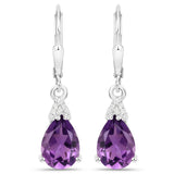 2.80 Carat Genuine Amethyst and White Zircon .925 Sterling Silver Earrings