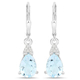 3.90 Carat Genuine Blue Topaz and White Zircon .925 Sterling Silver Earrings