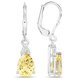 2.80 Carat Genuine Citrine and White Zircon .925 Sterling Silver Earrings