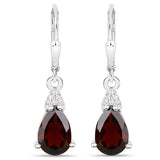 3.90 ct Genuine Garnet and White Zircon .925 Sterling Silver Earrings