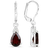 3.90 ct Genuine Garnet and White Zircon .925 Sterling Silver Earrings