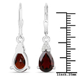3.90 ct Genuine Garnet and White Zircon .925 Sterling Silver Earrings