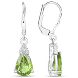2.80 ct Genuine Peridot and White Zircon .925 Sterling Silver Earrings