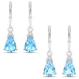 5.20 Carat Genuine Swiss Blue Topaz and White Zircon .925 Sterling Silver Earrings