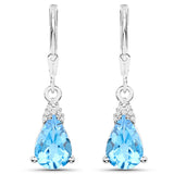5.20 Carat Genuine Swiss Blue Topaz and White Zircon .925 Sterling Silver Earrings