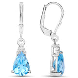 5.20 Carat Genuine Swiss Blue Topaz and White Zircon .925 Sterling Silver Earrings