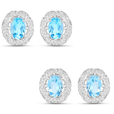 2.21 Carat Genuine Swiss Blue Topaz and White Zircon .925 Sterling Silver Earrings