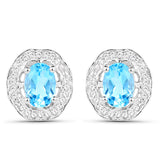 2.21 Carat Genuine Swiss Blue Topaz and White Zircon .925 Sterling Silver Earrings