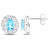2.21 Carat Genuine Swiss Blue Topaz and White Zircon .925 Sterling Silver Earrings