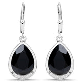 8.76 Carat Genuine Black Onyx and White Diamond .925 Sterling Silver Earrings
