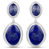 26.49 Carat Genuine Lapis and White Topaz .925 Sterling Silver Earrings