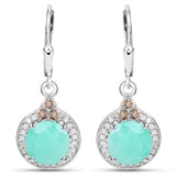 4.61 Carat Genuine Emerald, Champagne Diamond and White Diamond .925 Sterling Silver Earrings