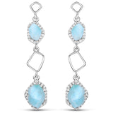 2.09 Carat Genuine Larimar and White Topaz .925 Sterling Silver Earrings