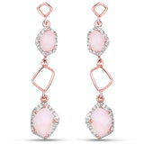 18K Rose Gold Plated 3.13 Carat Genuine Pink Opal and White Topaz .925 Sterling Silver Earrings