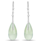 31.12 Carat Genuine Prehnite and White Topaz .925 Sterling Silver Earrings