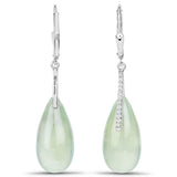 31.12 Carat Genuine Prehnite and White Topaz .925 Sterling Silver Earrings