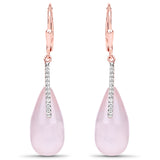 18K Rose Gold Plated 29.42 Carat Genuine Rose Quartz and White Topaz .925 Sterling Silver Earrings