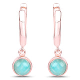 18K Rose Gold Plated 2.20 Carat Genuine Amazonite .925 Sterling Silver Earrings