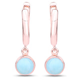 18K Rose Gold Plated 2.60 Carat Genuine Larimar .925 Sterling Silver Earrings